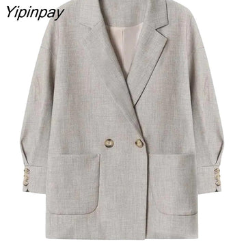 Yipinpay 2023 Autumn Korean Style Long Sleeve Blazer Women Minimalist Style Loose Ladies Suit Blazers Female Clothing Coat Jacket